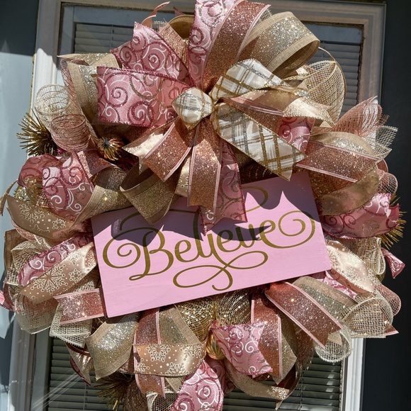 Glitzy Rose Gold Christmas Wreath